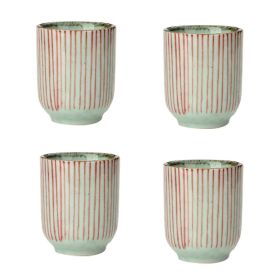 4Pcs Japanese Style Red Stripe Ceramic Teacups Small Straight Wine Glass 150ML