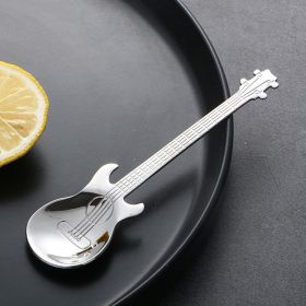 1pc Guitar Shaped Spoon; Creative Stainless Steel Guitar Shaped Coffee Stirring Spoon; Milk Tea Dessert Pastry Ice Cream Spoon; Gift; Kitchen Accessor