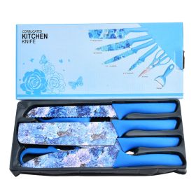 Stainless Steel Knife Six-piece Printed Knife Body (Color: Blue)