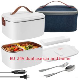 Car Mounted Household Stainless Steel Heating Lunch Box (Option: White-EU-24V)