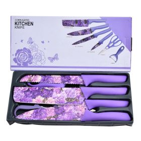 Stainless Steel Knife Six-piece Printed Knife Body (Color: Purple)