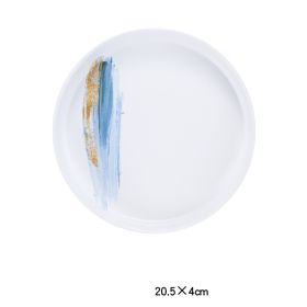 Nordic Personality Simple Ceramic Flat Plate (Option: White blue color-8inch deep dish)