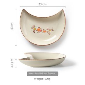 Household Ceramic Moon Platter Tableware (Option: Flower And Bird Plate)