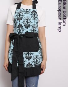 Printed Apron Antifouling Supermarket Overalls Women's Kitchen (Option: Blue Bottom And Black Flower-Adult Style)