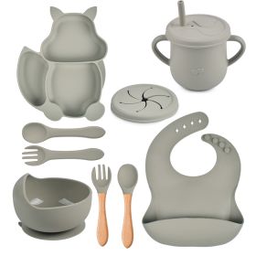 Silicone Squirrel Tableware Baby Silicone Food Supplement Set Baby Spork Integrated Silicone Plate Suit (Option: Y22-Suit)