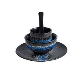 Japanese Style Hotel Ceramic Tableware With Retro Settings (Option: Blue dyeing-4piece set)