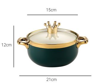 Instant Noodle Bowl Ceramic Dormitory Soup Bowl With Lid Household (Option: Green Gold)