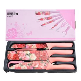 Stainless Steel Knife Six-piece Printed Knife Body (Color: Pink)