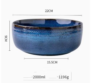 Retro Kiln Change Glaze Ceramic Soup Bowl (Option: Sydney blue-8.5inches-1pcs)