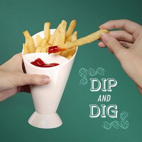 1pc Plastic French Fry / Chip Dish + Dipping Sauce; Chip Cup For Chips & Salsa; French Fries & Ketchup; Vegetables & Dip (Items: 1pc)