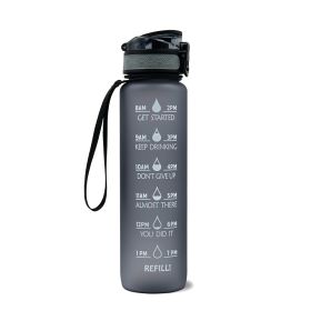 1L Tritan Water Bottle With Time Marker Bounce Cover Motivational Water Bottle Cycling Leakproof Cup For Sports Fitness Bottles (Capacity: 1L, Color: Grey)