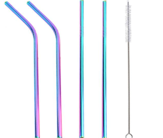 Colourful Reusable Stainless Steel Straws (Style: STRAIGHT.BENT, Color: Multicolor)