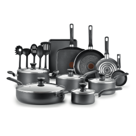 Easy Care Nonstick Cookware, 20 Piece Set, Grey, Dishwasher Safe (Color: Gray)