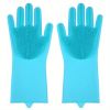 1pair Kitchen Silicone Dishwashing Gloves; Housework Cleaning Waterproof Insulation Magic Gloves; Dishwashing Brush