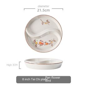 Ceramic Double Grid Eight Trigrams Mandarin Duck Dining Plate (Option: 8 Flower And Bird Plate)