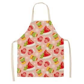 Cartoon Christmas Elk Santa Claus Printed Linen Sleeveless Apron (Option: W 20004-68x55cm)